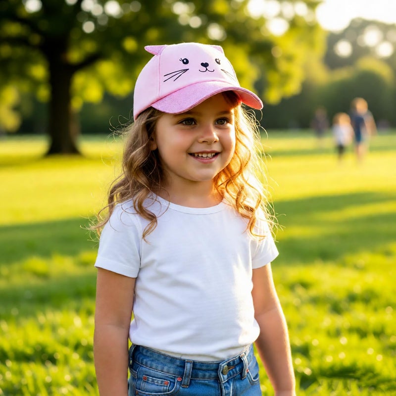 Dot Kids Cat Ear Baseball Cap Girls Cute Kitty Adjustable Snapback Trucker Hat for Summer Sport Travel Hiking 2-15Y - Image 2